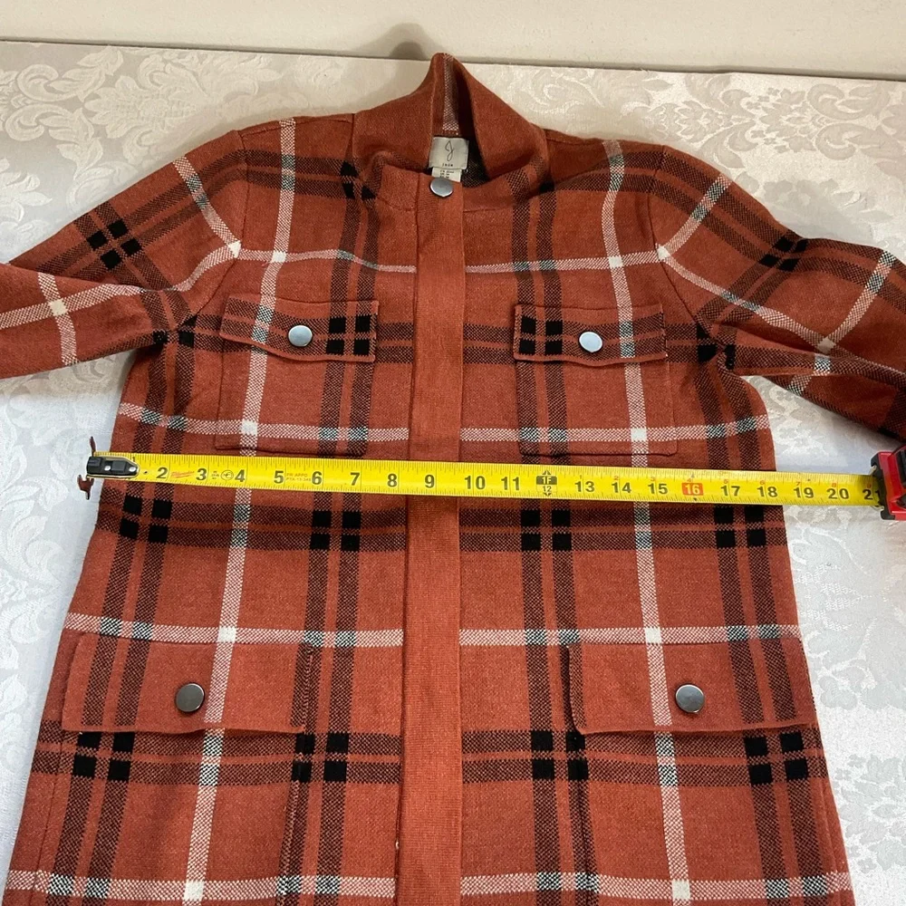 Joie Plaid Knit Jacket Shacket Zip & Snap Button Front Rust/black Men Sz Medium - Picture 2 of 6